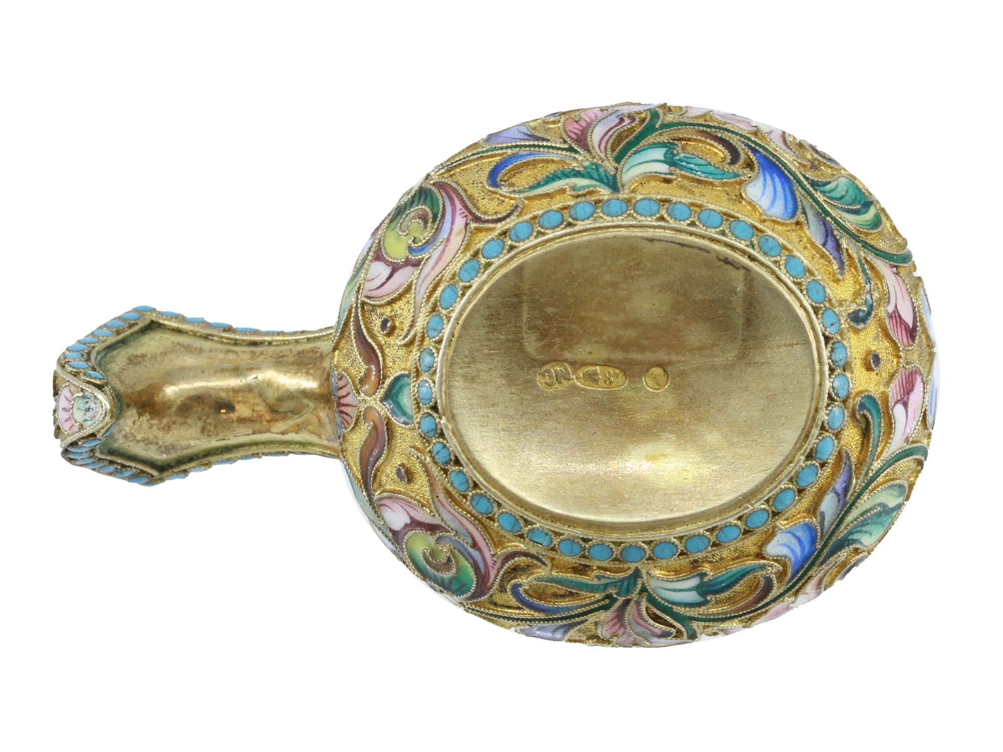 ANTIQUE RUSSIAN GILT SILVER CLOISONNE KOVSH LADLE PIC-6